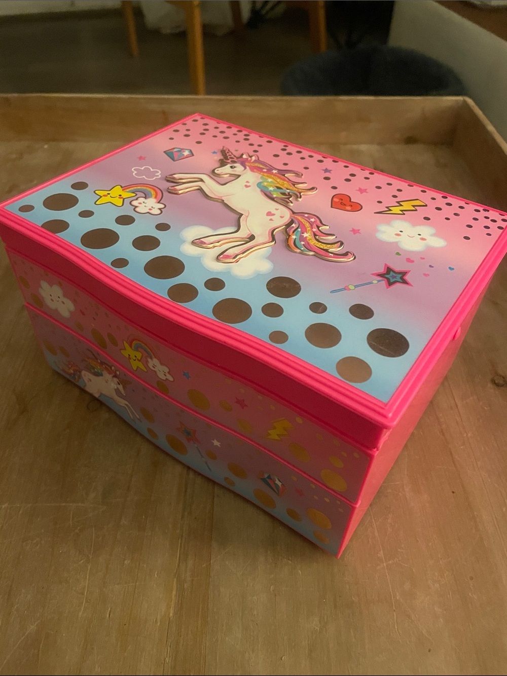 Hot Focus Pink Unicorn Music Jewelry Box for Kids with Rainbow Accents
